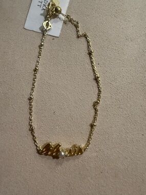 NWT -Lil’ Sis Gold Script' Nameplate Bracelet with Pearl Accent